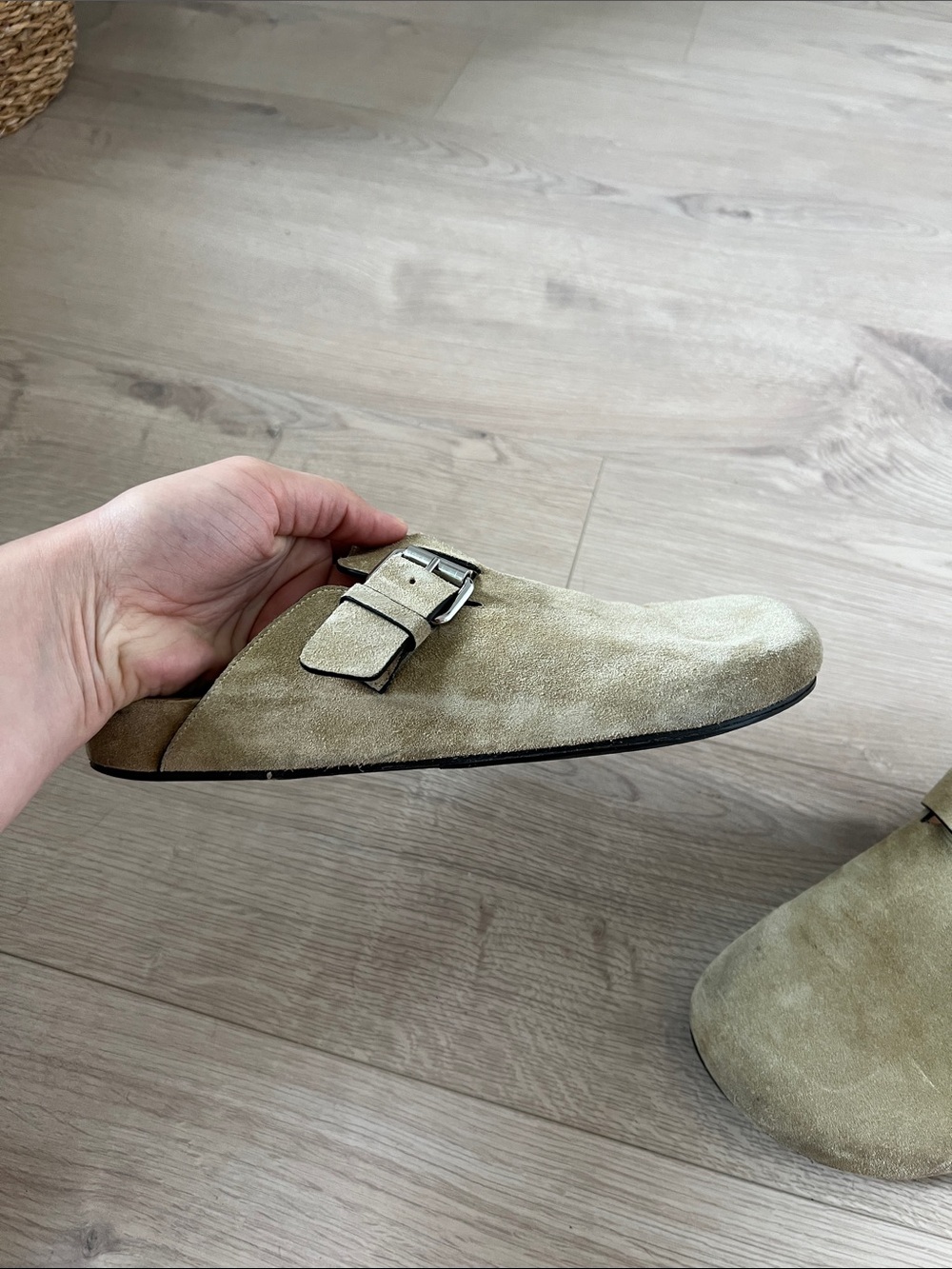 Isabel Marant Olive Green Suede Slip-On Clogs with Buckle - Picture 2 of 8